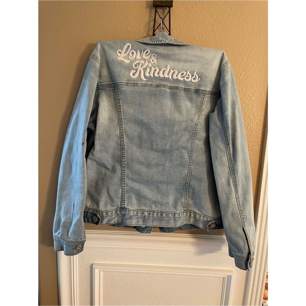 LC Lauren Conrad Love & Kindness Embroidered Womens Jean Jacket L